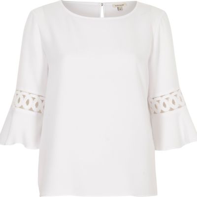 White cord insert bell sleeve top